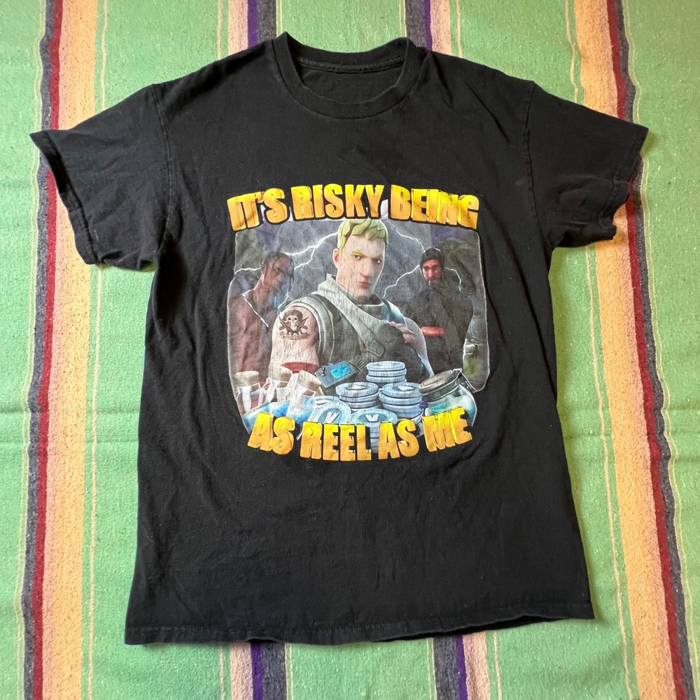 Risky Reel lets go Graphic Tee Men S Black Fortnite Risky Reel Gaming Meme Shirt